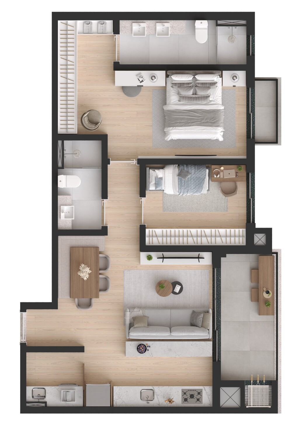 Planta 02 - 2 dorm 76,10m