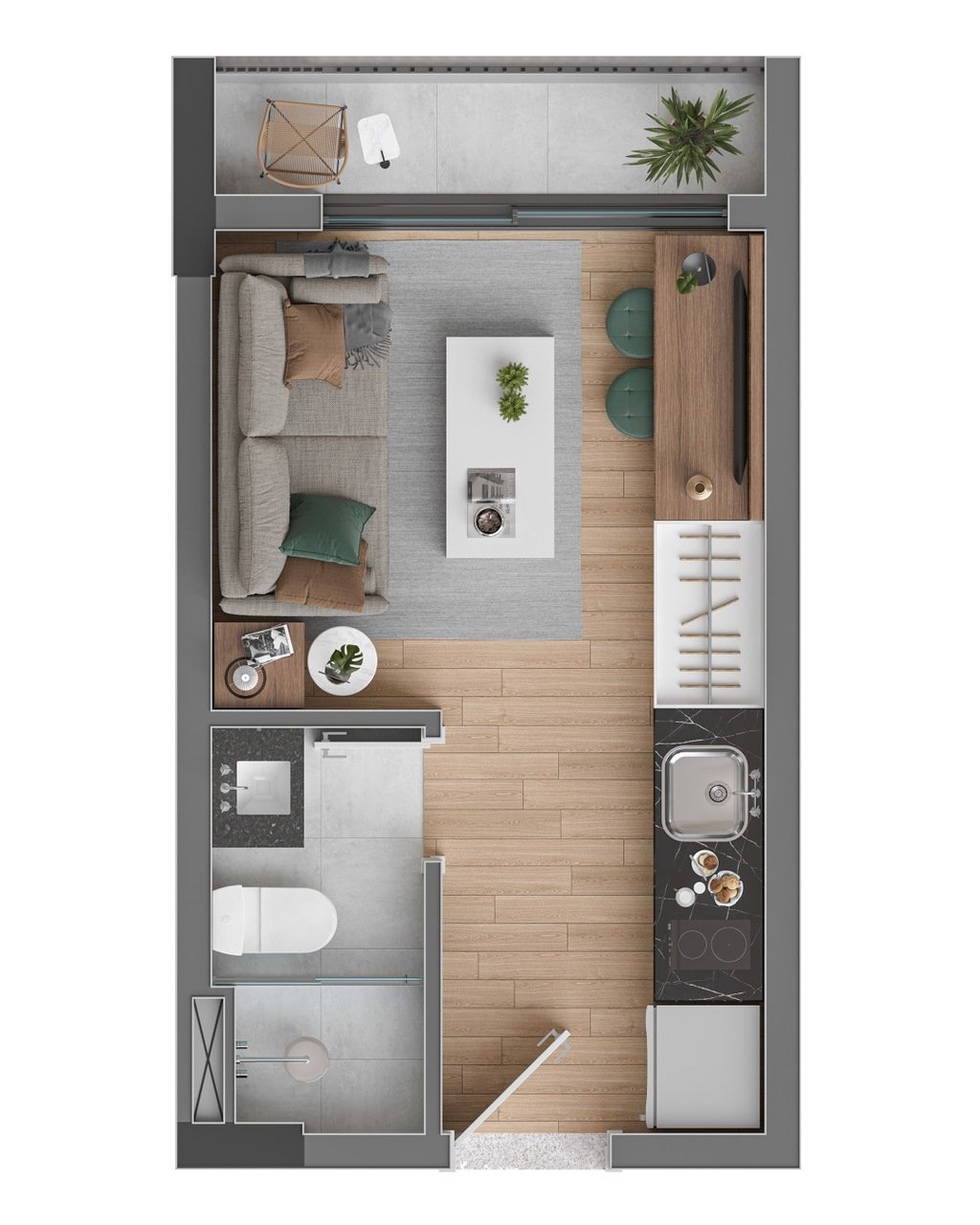 Planta 02 - 1 dorm 19m - studio