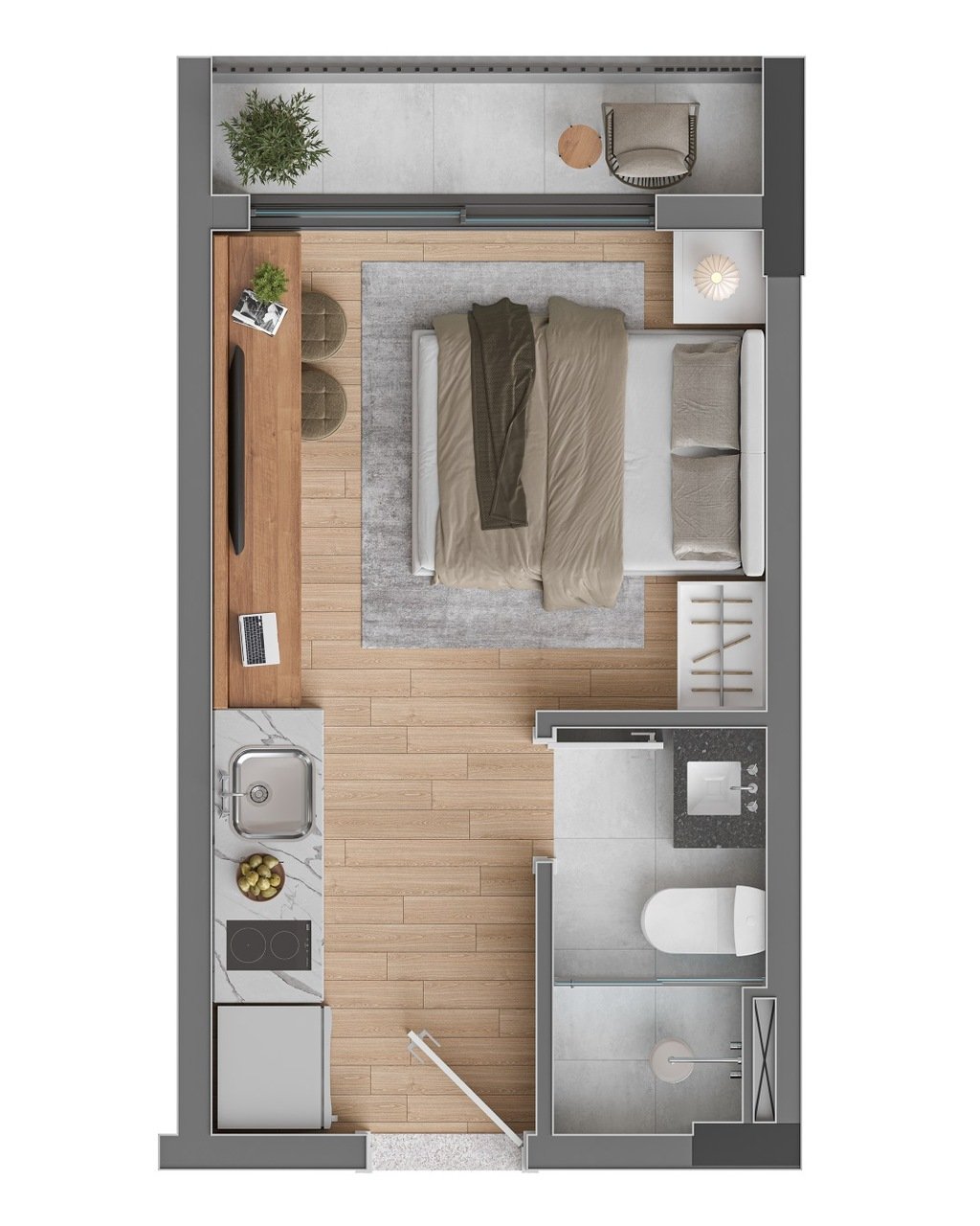 Planta 01 - 1 dorm 19m - studio