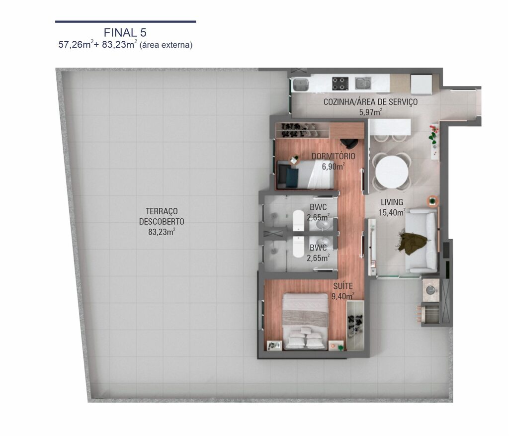 Garden 05 | Planta 57,26m + Terrao de 83,23m