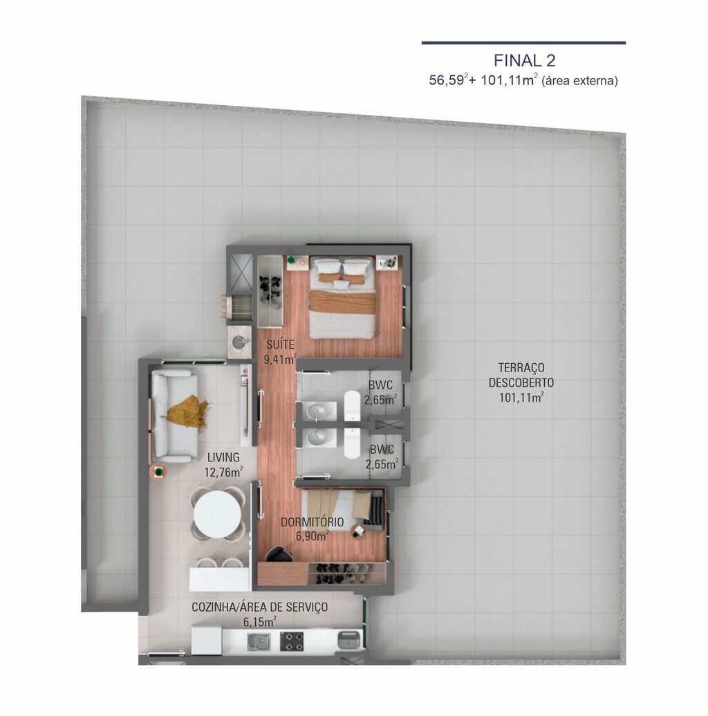 Garden 02 | Planta 56,59m + Terrao de 101,11m