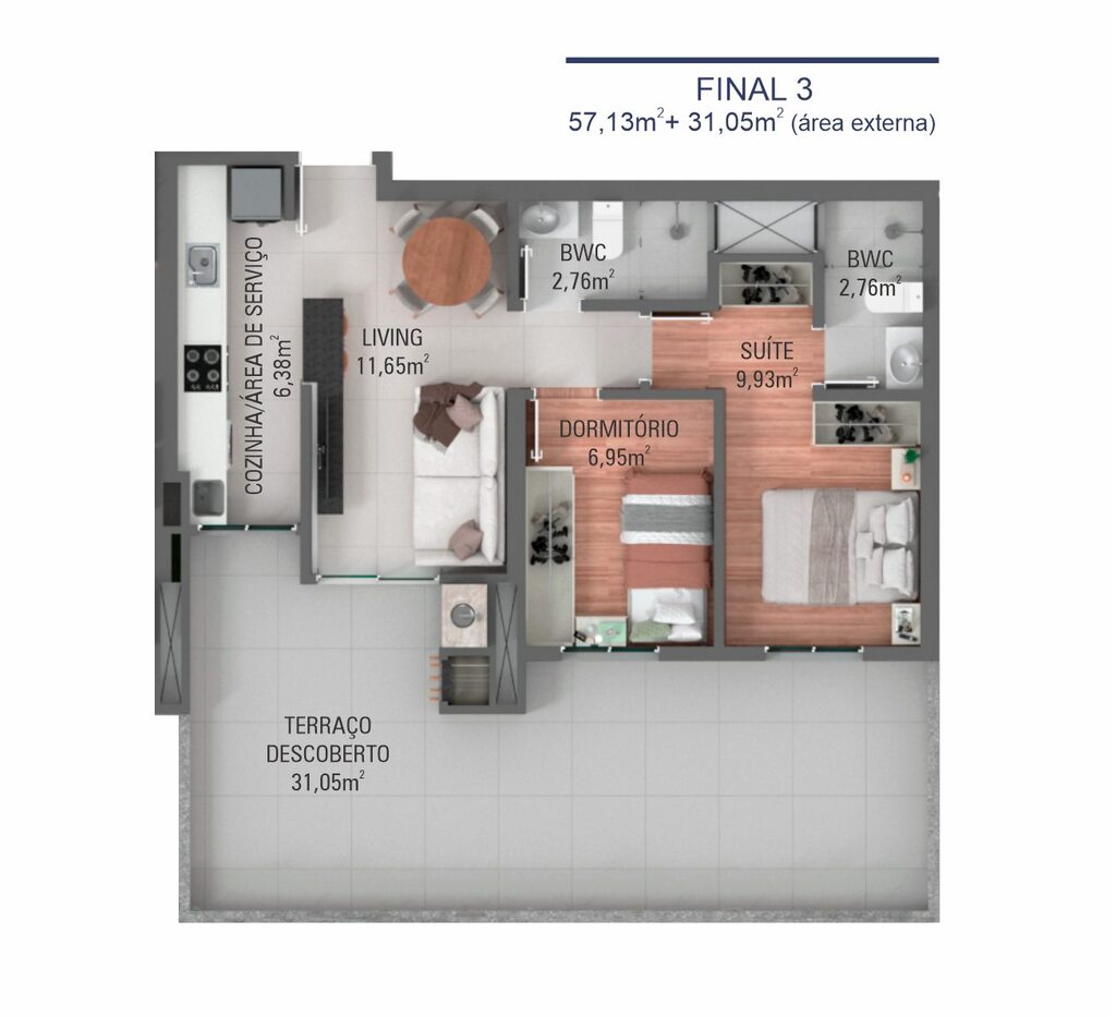 Garden 03 | Planta 57,13m + Terrao de 31,05m