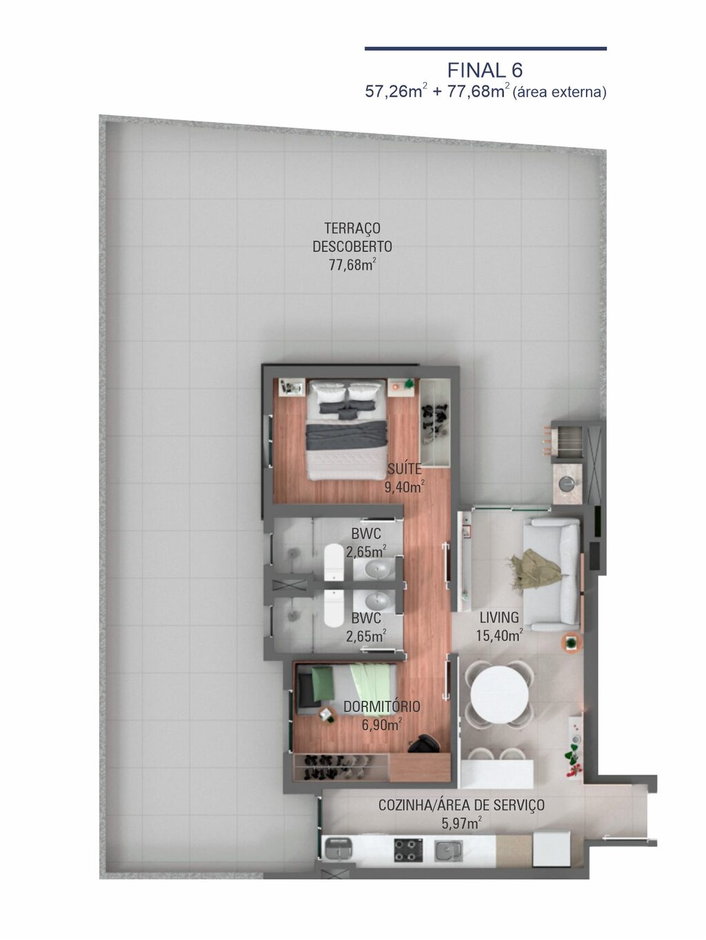Garden 06 | Planta 57,26m + Terrao de 77,68m