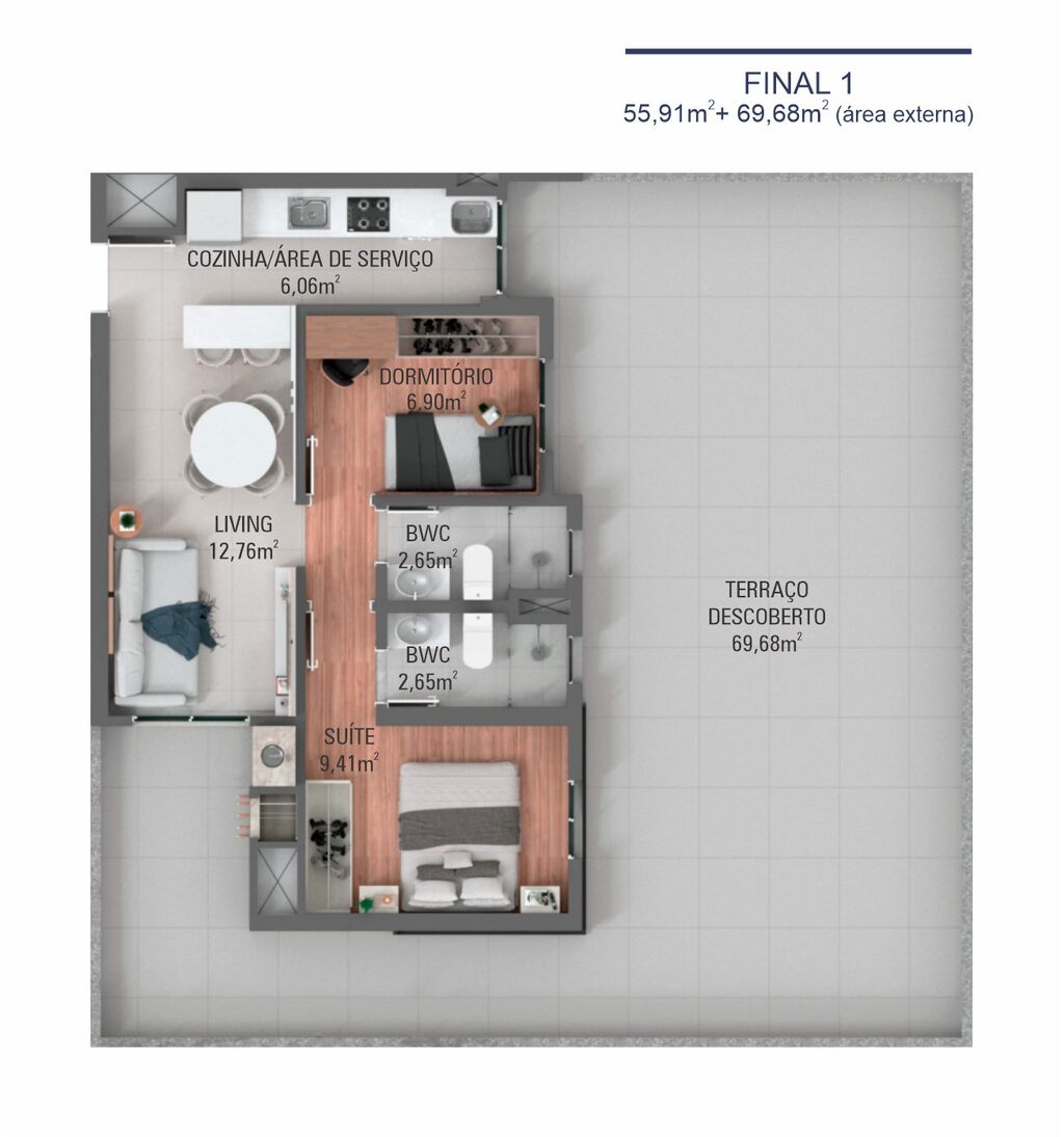 Garden 01 | Planta 55,91m + Terrao de 69,68m
