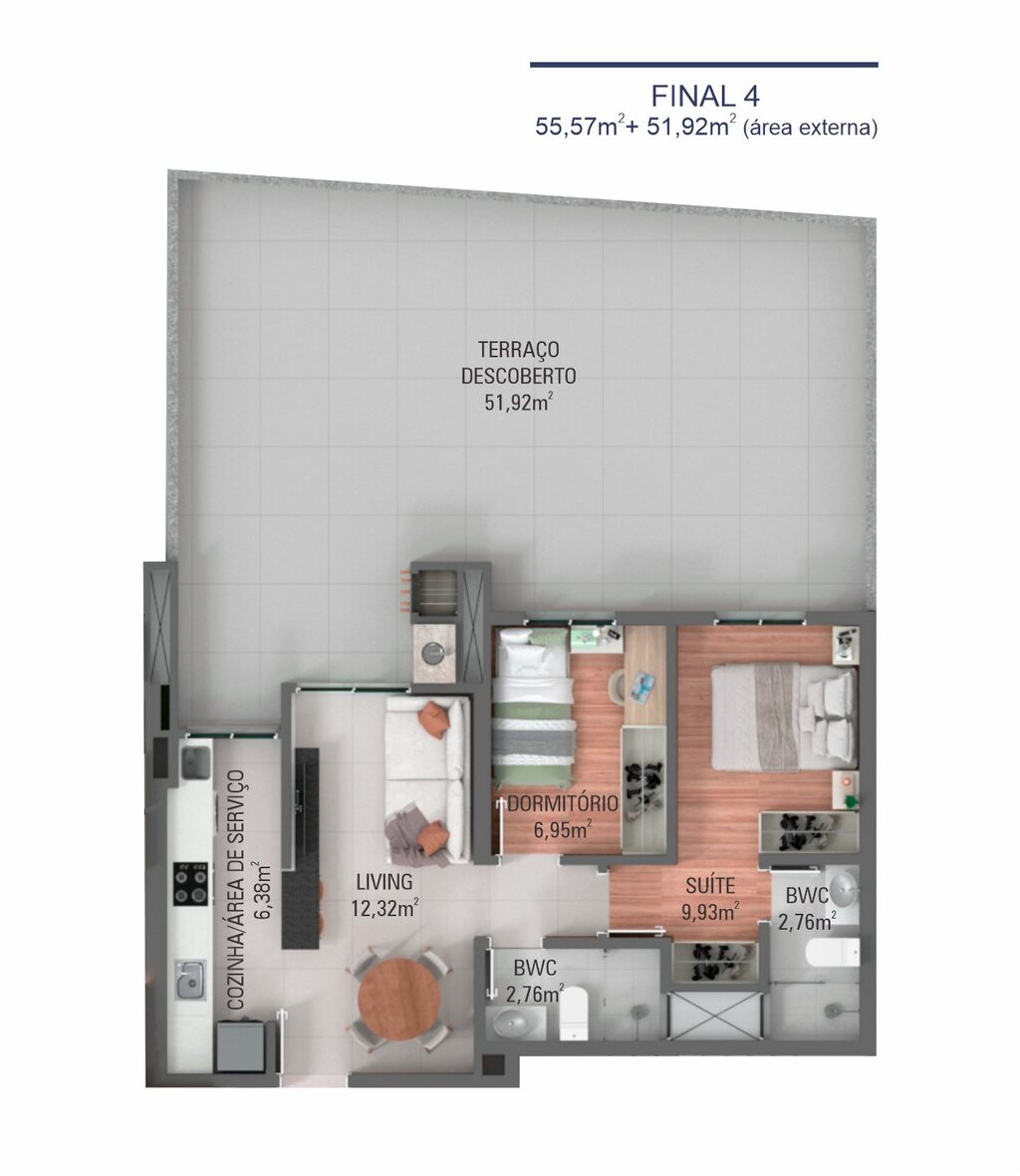 Garden 04 | Planta 55,57m + Terrao de 51,92m