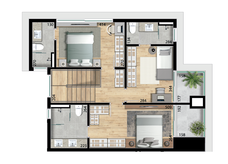 Planta 10 - 3 dorm 159,05m - cobertura duplex - superior