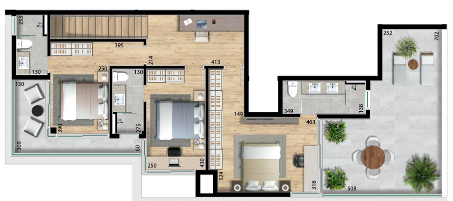 Planta 15 - 3 dorm 203,17m - cobertura duplex - superior