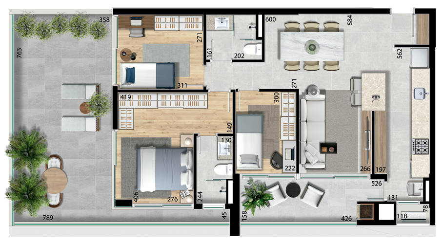 Planta 07 - 3 dorm 119,87m - garden