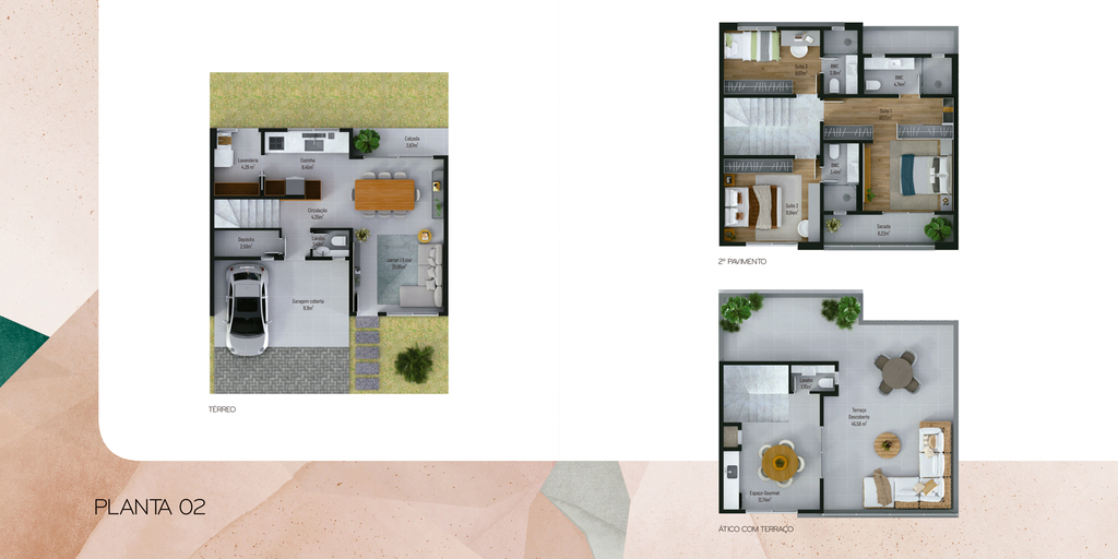 Planta 02 | Casas 160m + Terrao de 45m