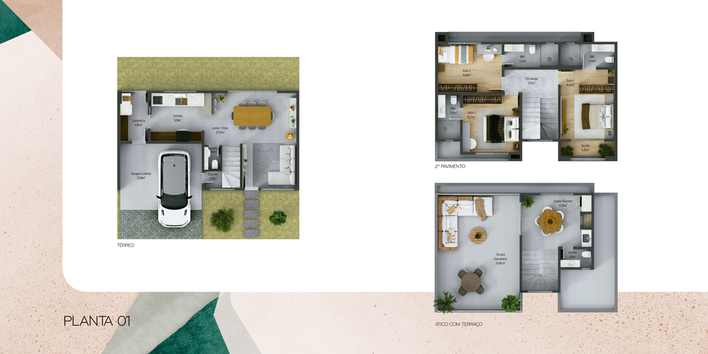 Planta 01 | Casas 169m + Terrao de 35m