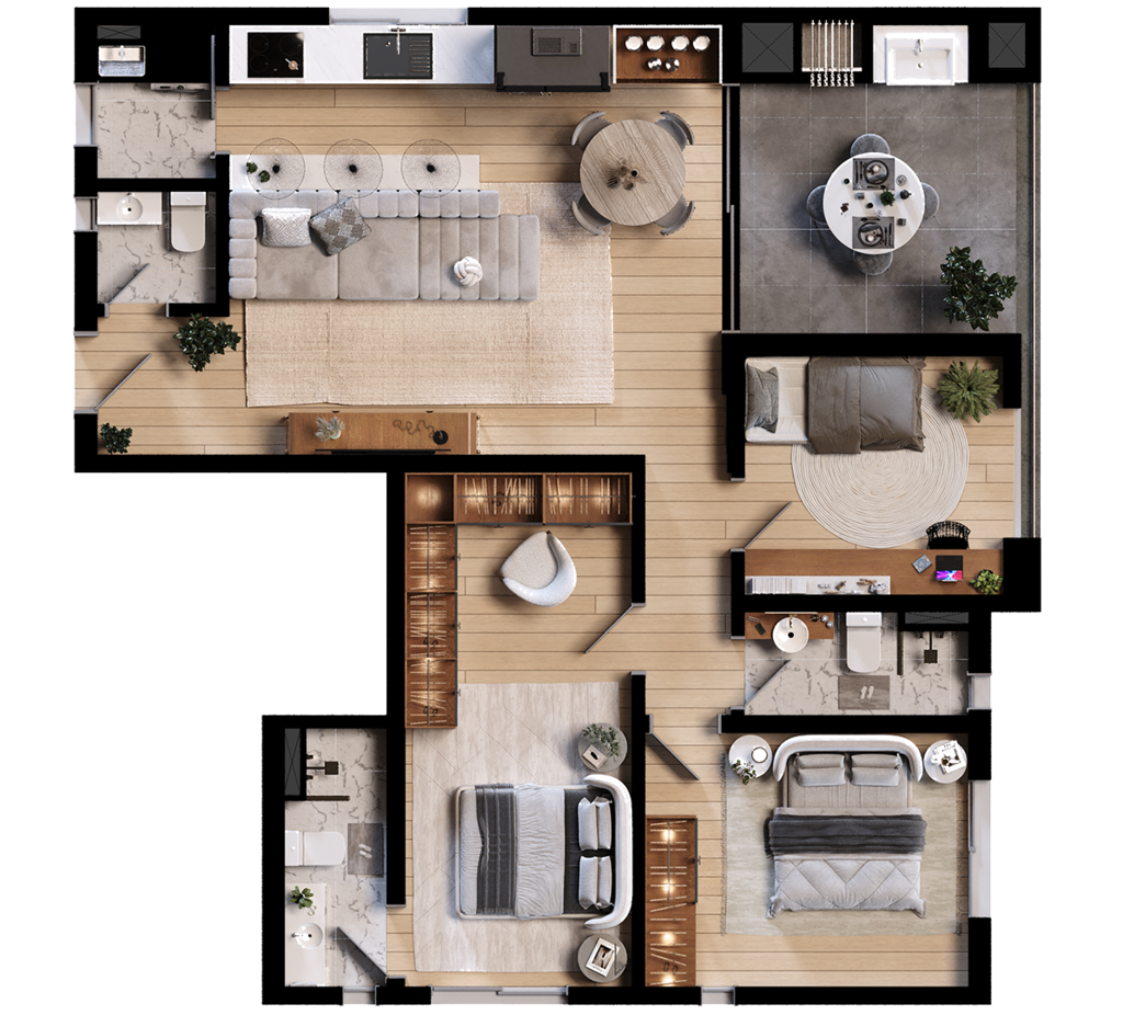 Planta 05 - 3 dorm 90,96m