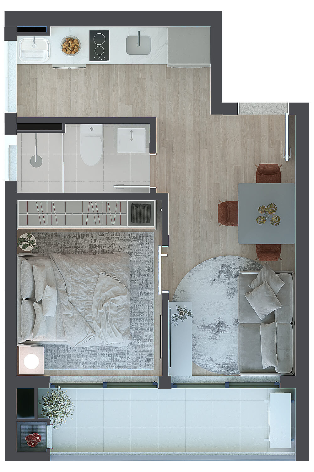 Planta 02 - 1 dorm 34,44m