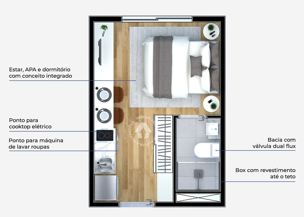 Planta 01 - 1 dorm 17m - studio