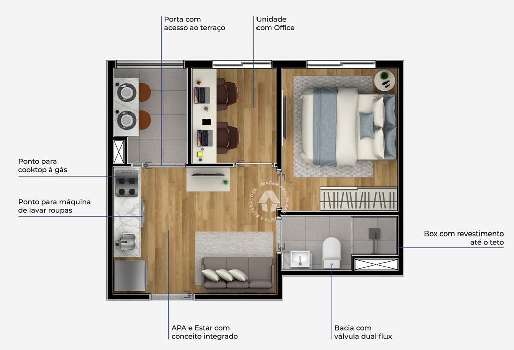 Planta 02 - 1 dorm 28m