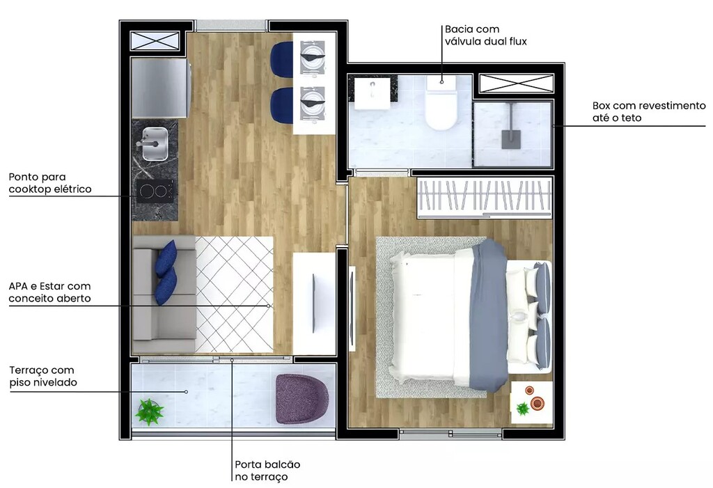 Planta 02 - 1 dorm 25m