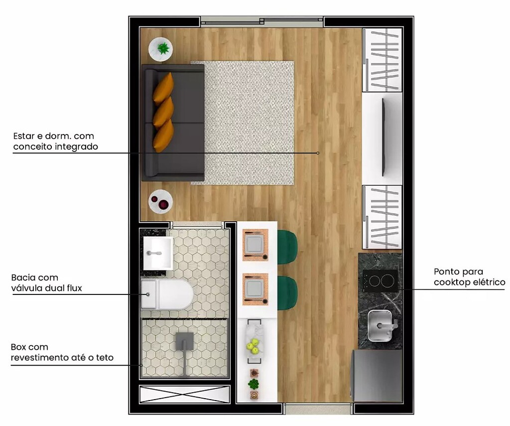 Planta 01 - 1 dorm 17m - studio