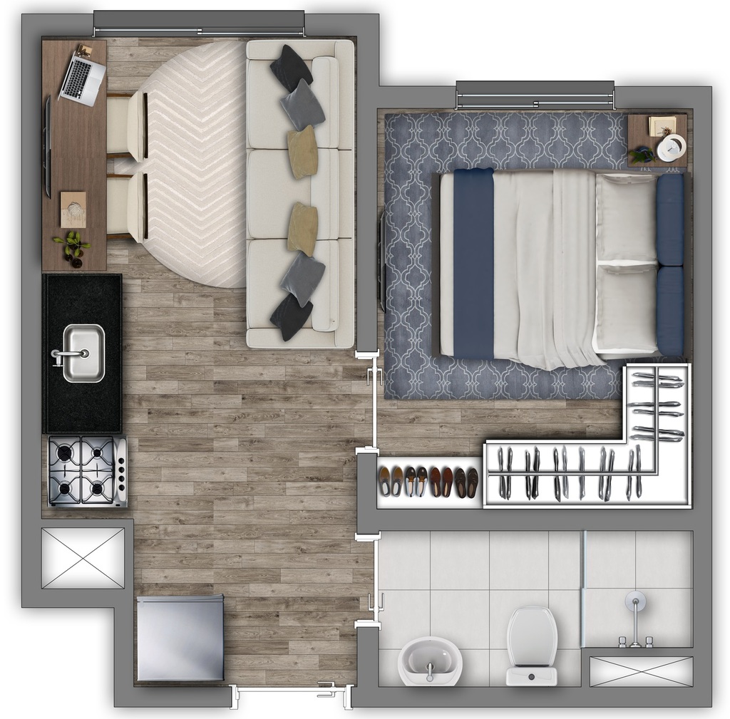 Planta 01 - 1 dorm 24m