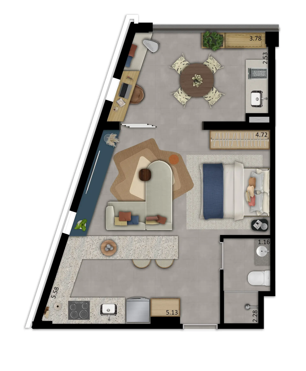 Planta 03 - 1 dorm 47m - studio