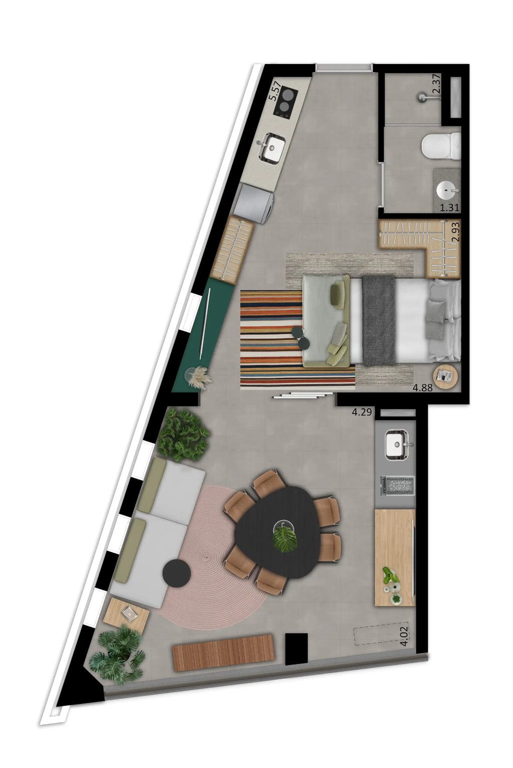 Planta 04 - 1 dorm 51m - studio