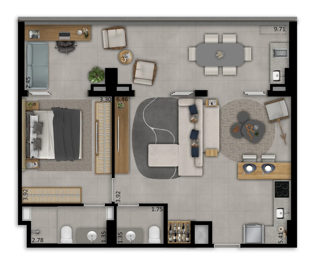 Planta 06 - 1 dorm 87m - opo