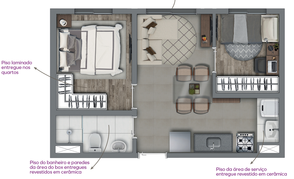 Planta 02 - 2 dorm 33,89m