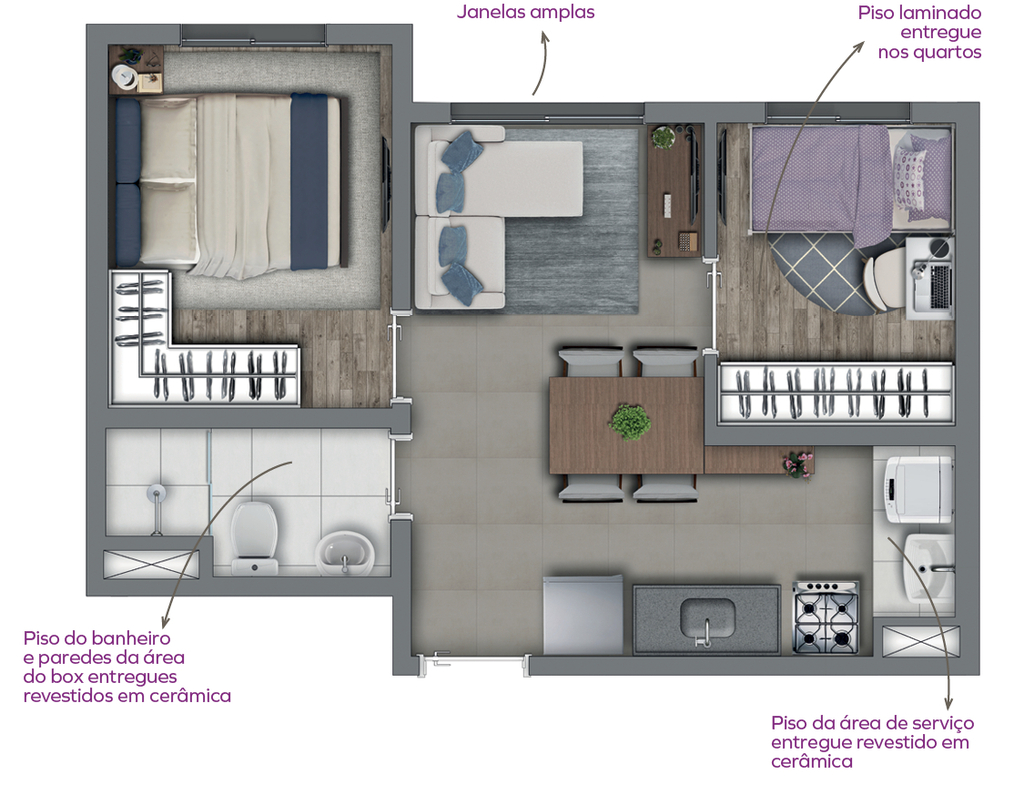 Planta 01 - 2 dorm 33,77m