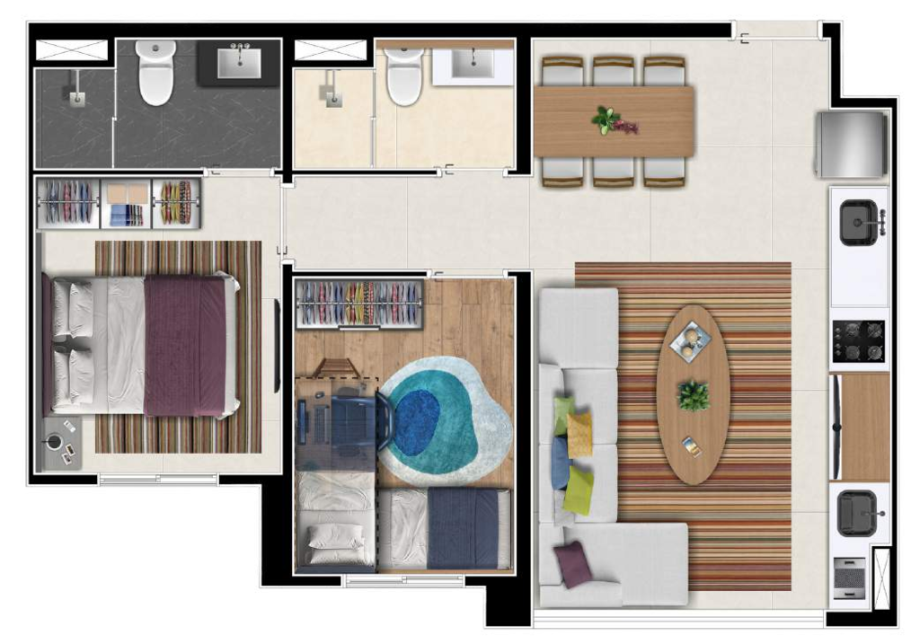 Planta 01 - 2 dorm 48,25m