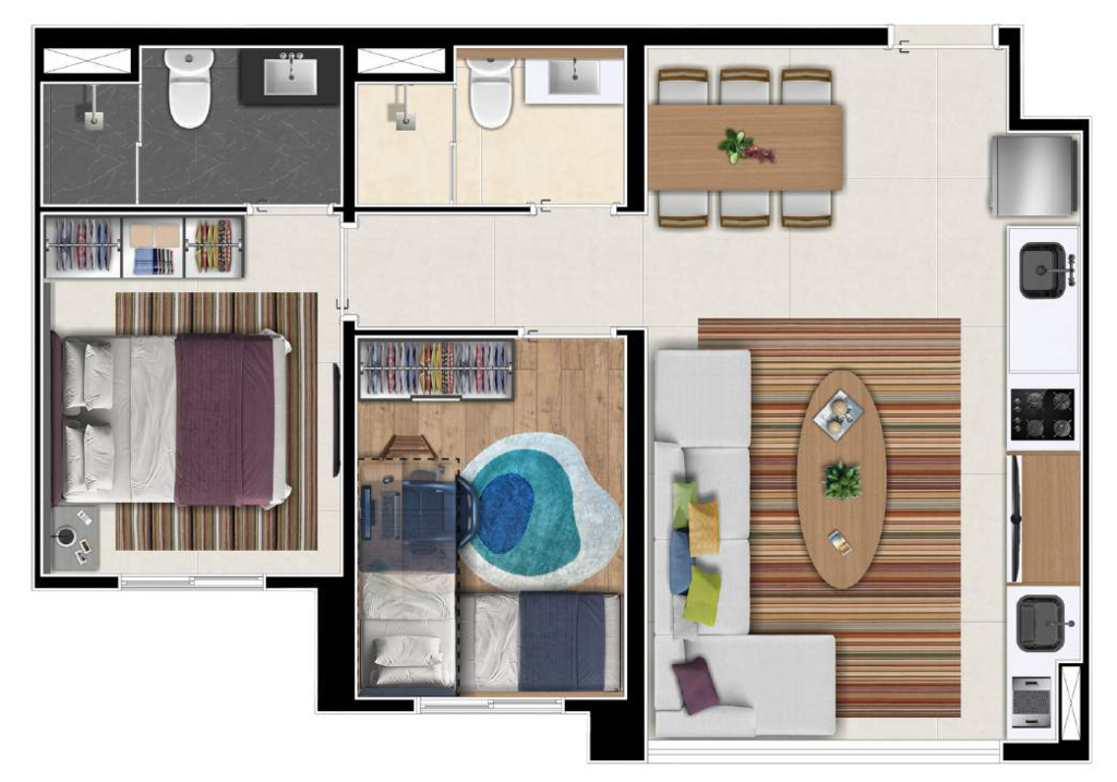 Planta 01 - 2 dorm 48,25m