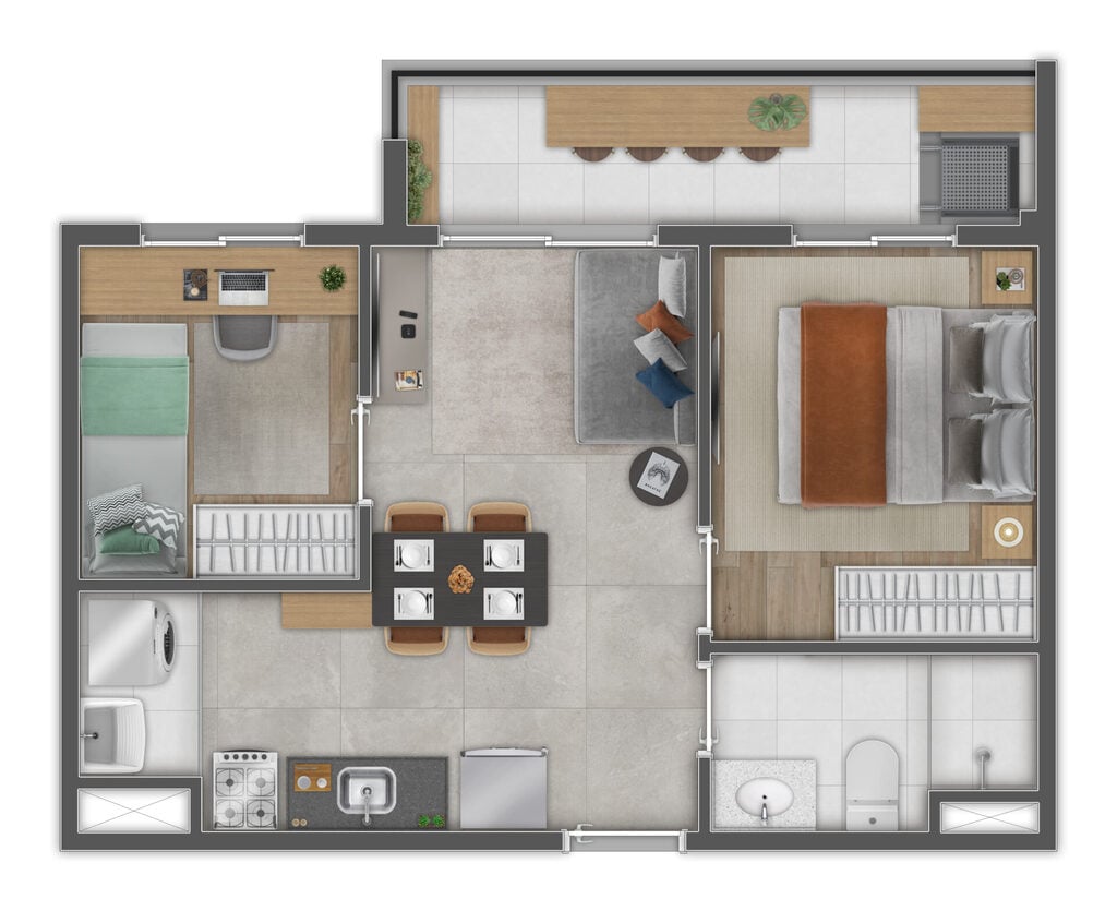 Planta 01 - 2 dorm 38,94m