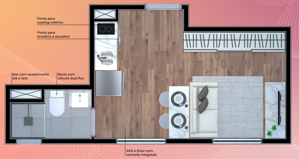 Planta 01 - 1 dorm 19m - studio