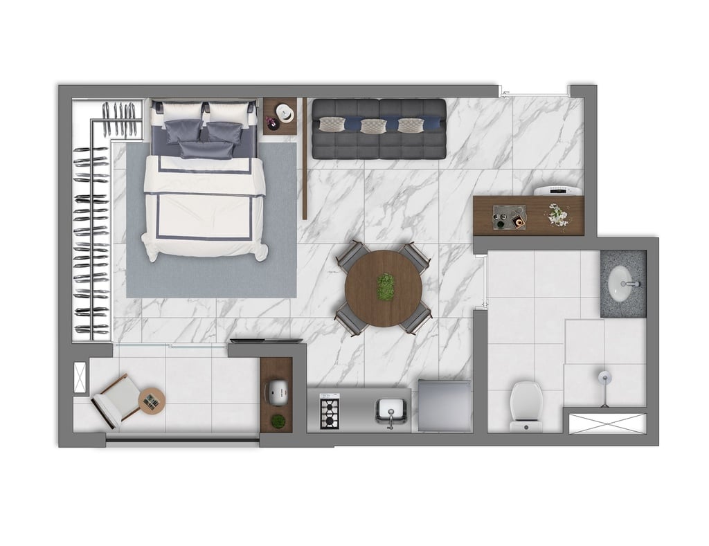 Planta 01 - 1 dorm 29 93m - studio