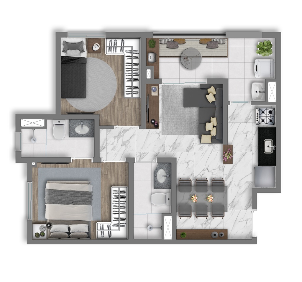 Planta 07 - 2 dorm 47 95m
