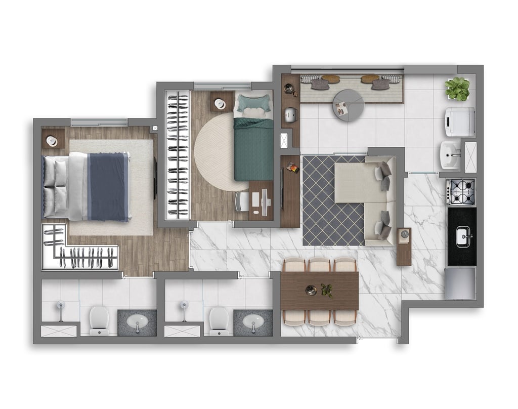 Planta 06 - 2 dorm 47 66m