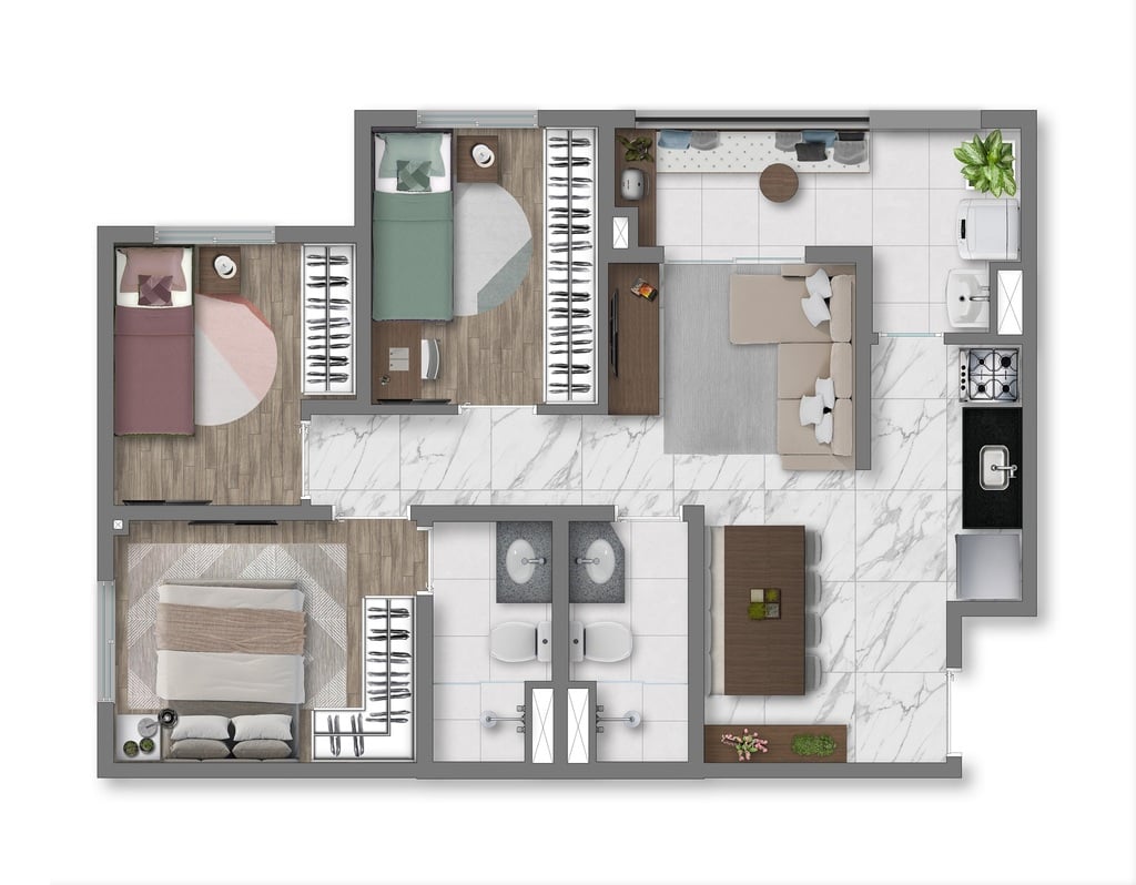 Planta 08 - 3 dorm 55 97m
