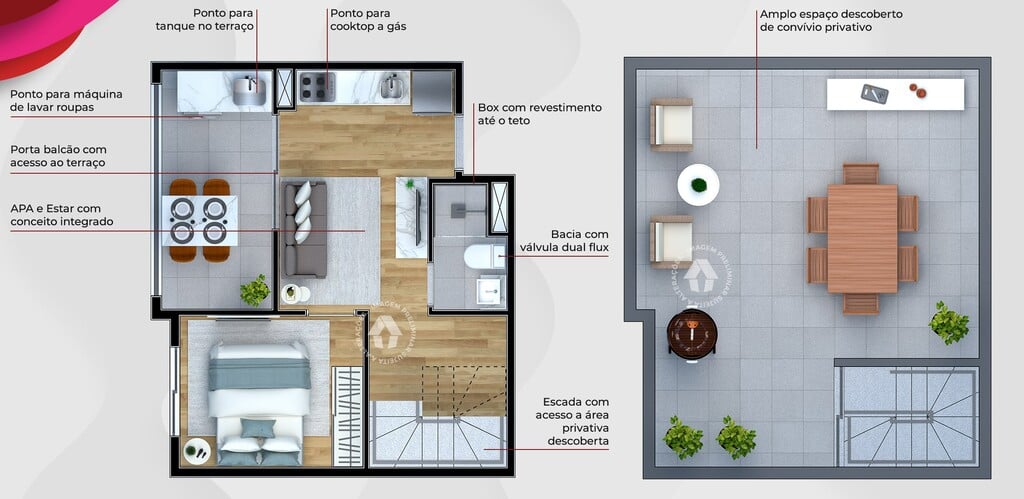 Planta 04 - 1 dorm 55m - cobertura duplex