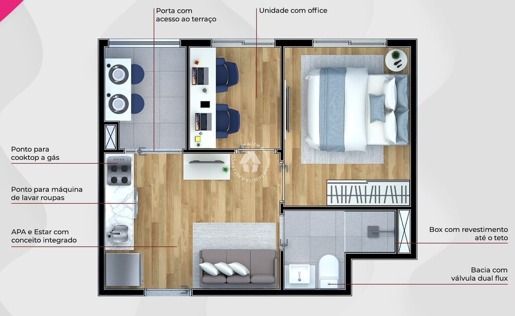 Planta 02 - 1 dorm 28m
