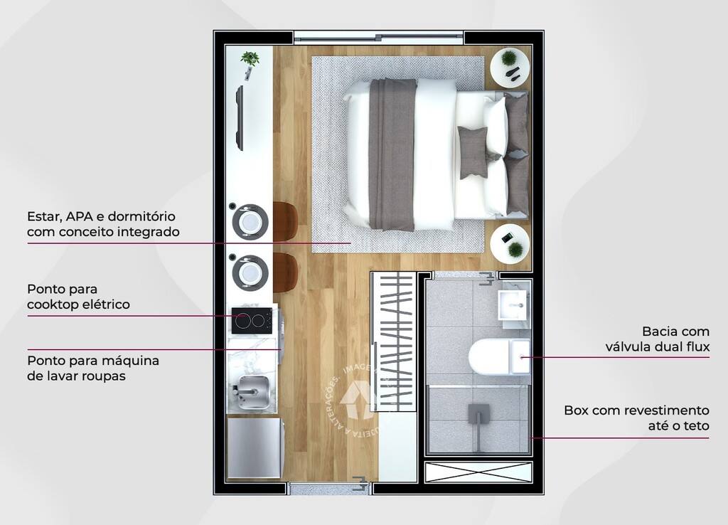 Planta 01 - 1 dorm 17m - studio