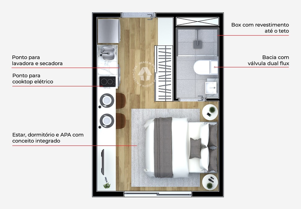 Planta 01 - 1 dorm 17m - studio