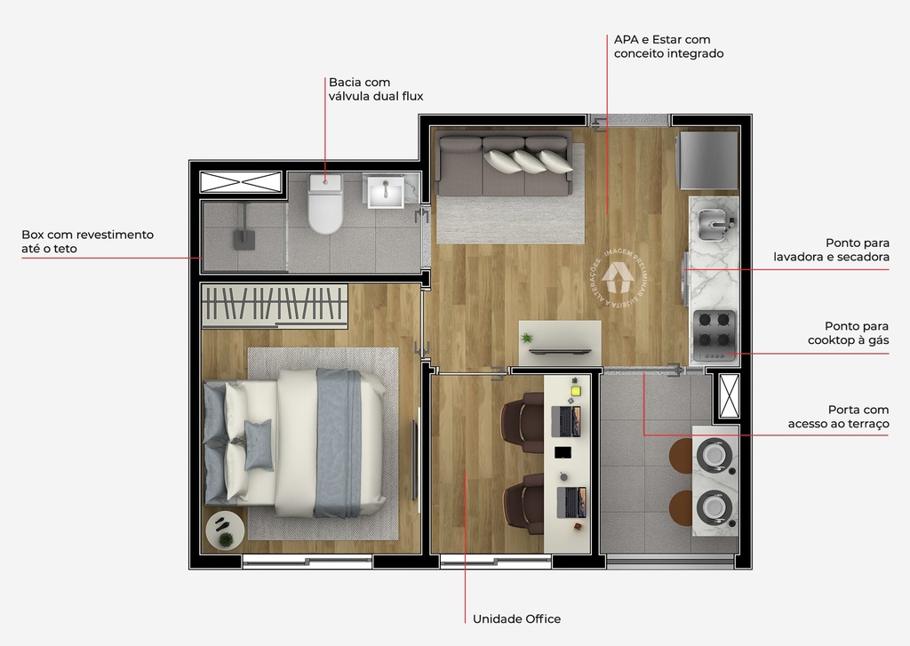 Planta 02 - 1 dorm 29m