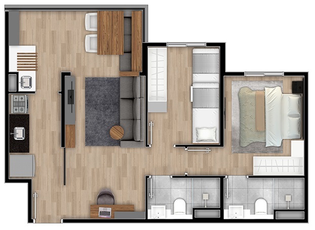 Planta 02 - 2 dorm 53m