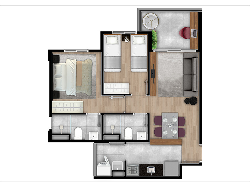 Planta 01 - 2 dorm 52m