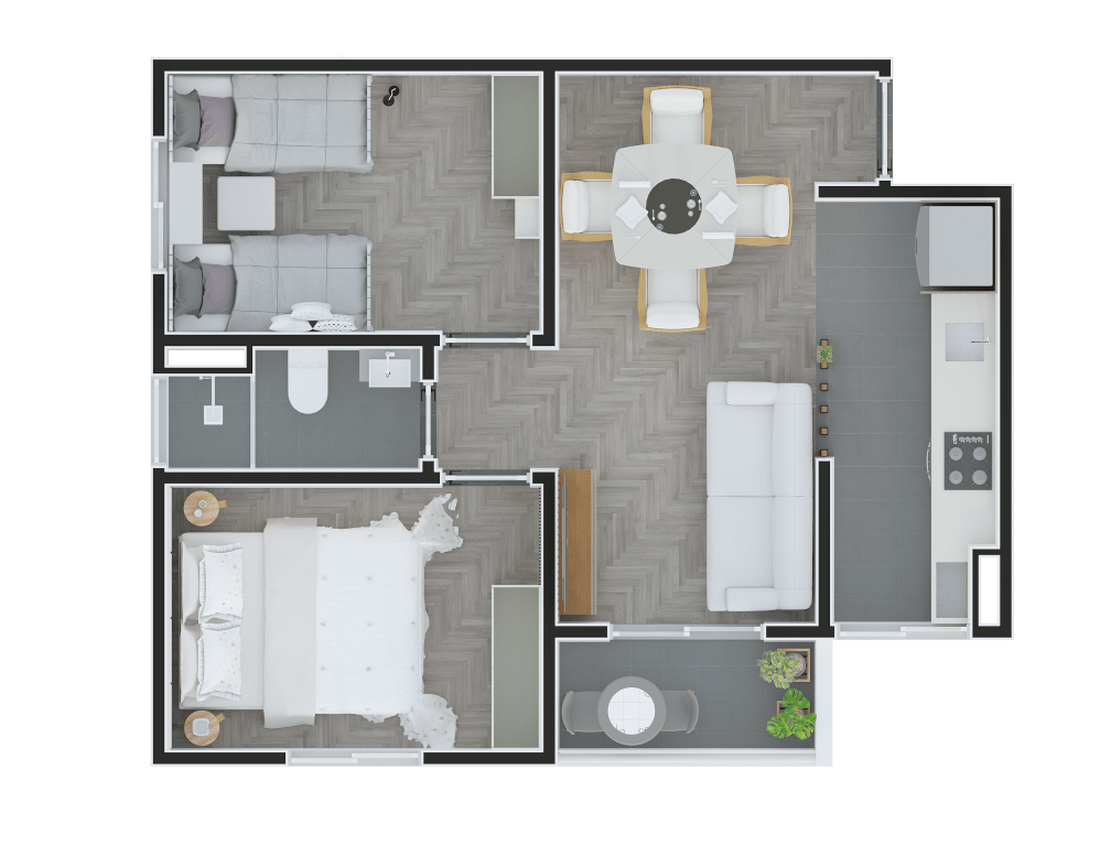 Planta 01 - 2 dorm 46m
