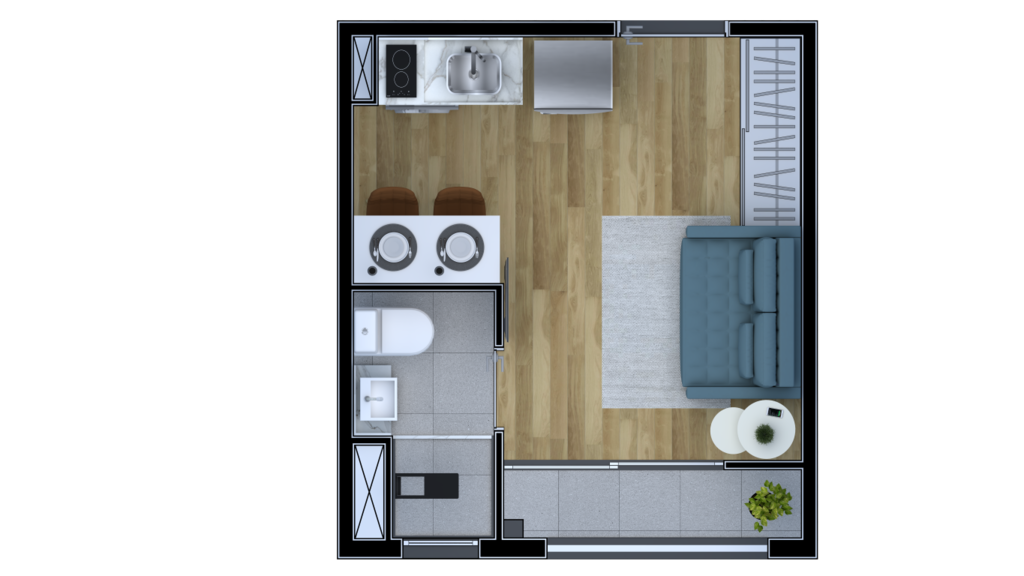 Planta 01 - 1 dorm 18m - studio