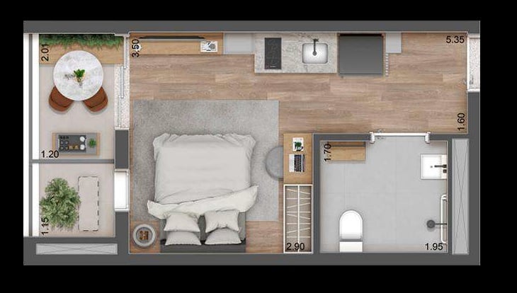 Planta 01 - 1 dorm 25m - studio