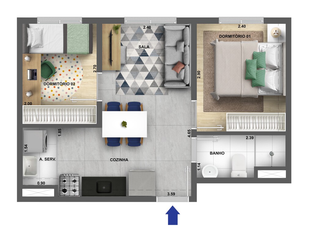 Planta 01 - 2 dorm 34,24m