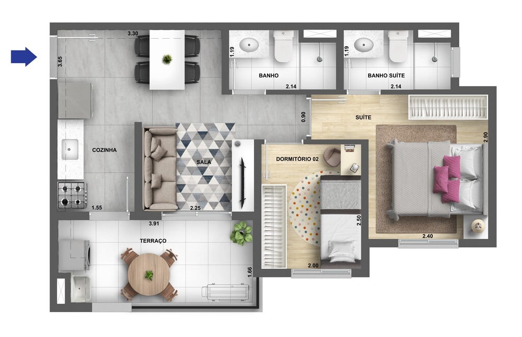 Planta 05 - 2 dorm 44,79m