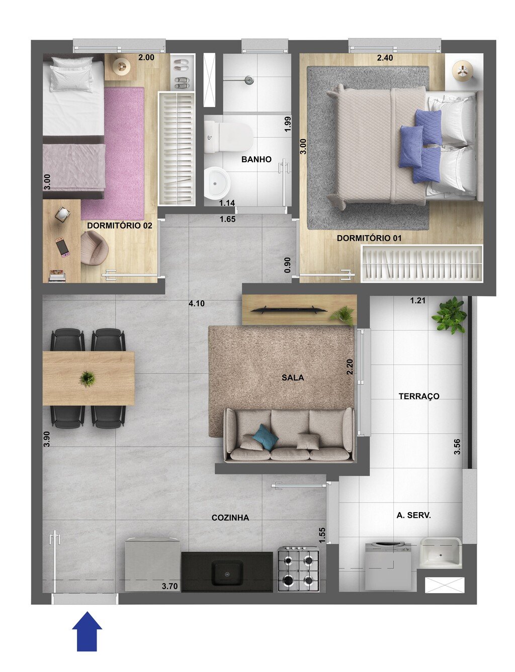 Planta 04 - 2 dorm 42,44m
