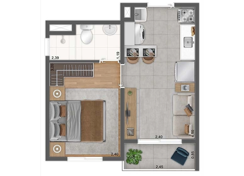 Planta 03 - 1 dorm 27,22m