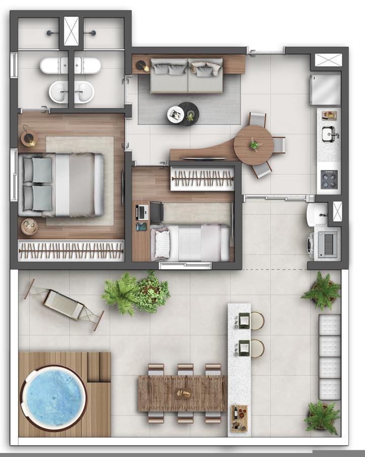 Planta 04 - 2 dorm 69,15m - garden
