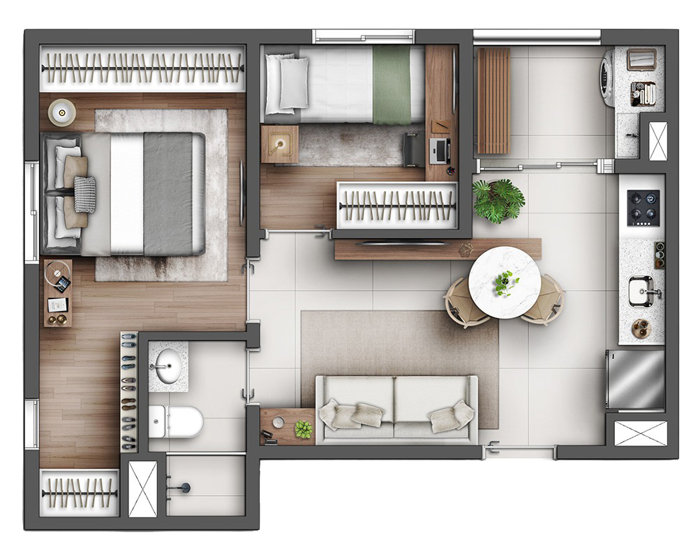 Planta 01 - 2 dorm 38,45m